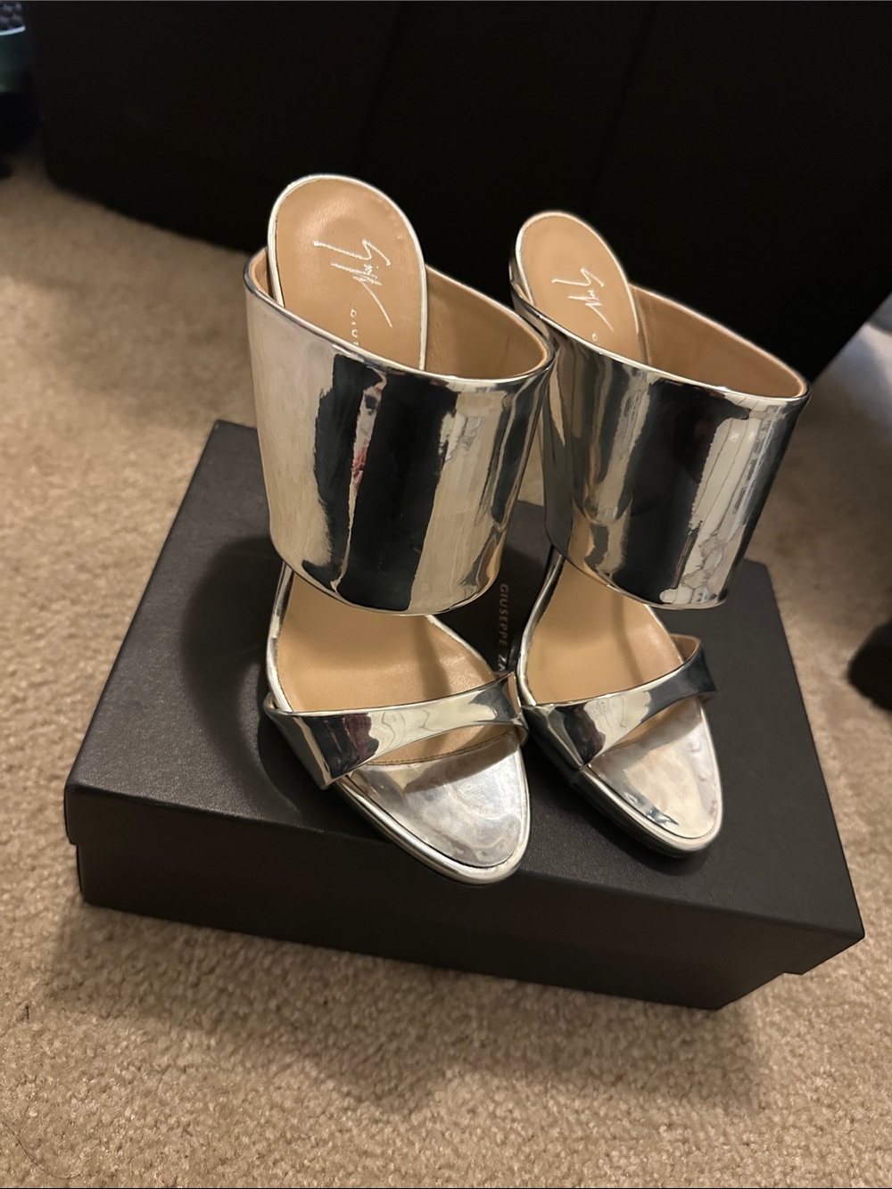 Giuseppe Zanotti Metallic Silver High-Wrap Slide Sandals